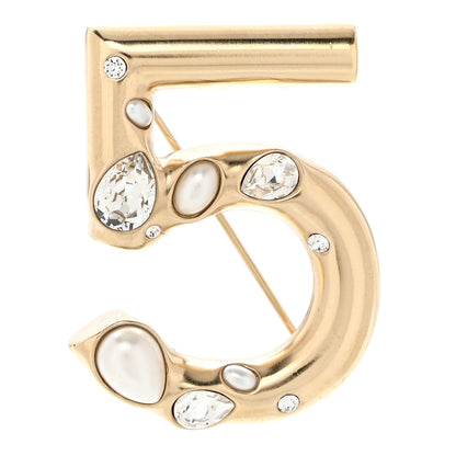 Chanel Pearl Crystal N°5 Brooch Gold 1 of 5