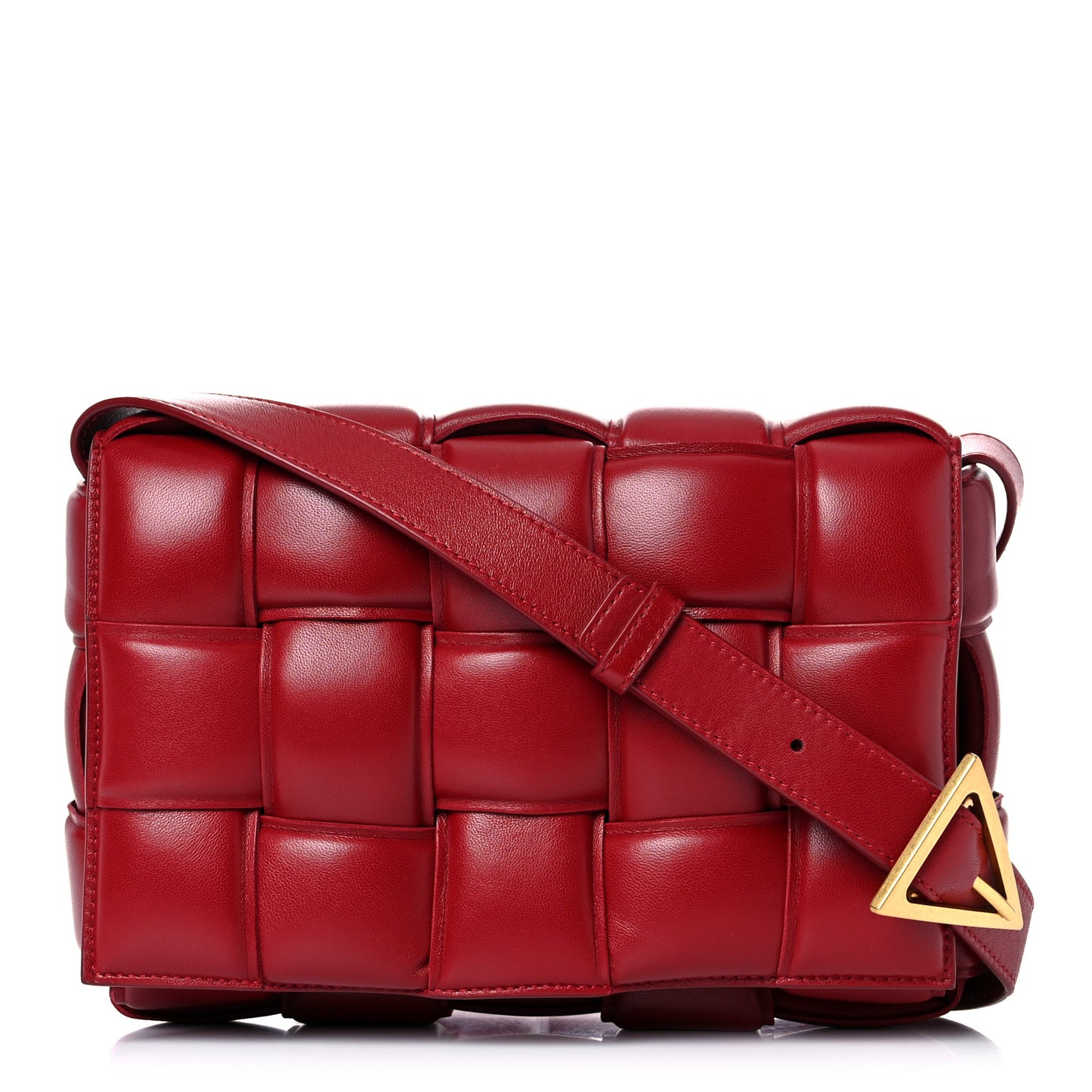 Nappa Maxi Intreccio Padded Cassette Crossbody Bag Dark Red