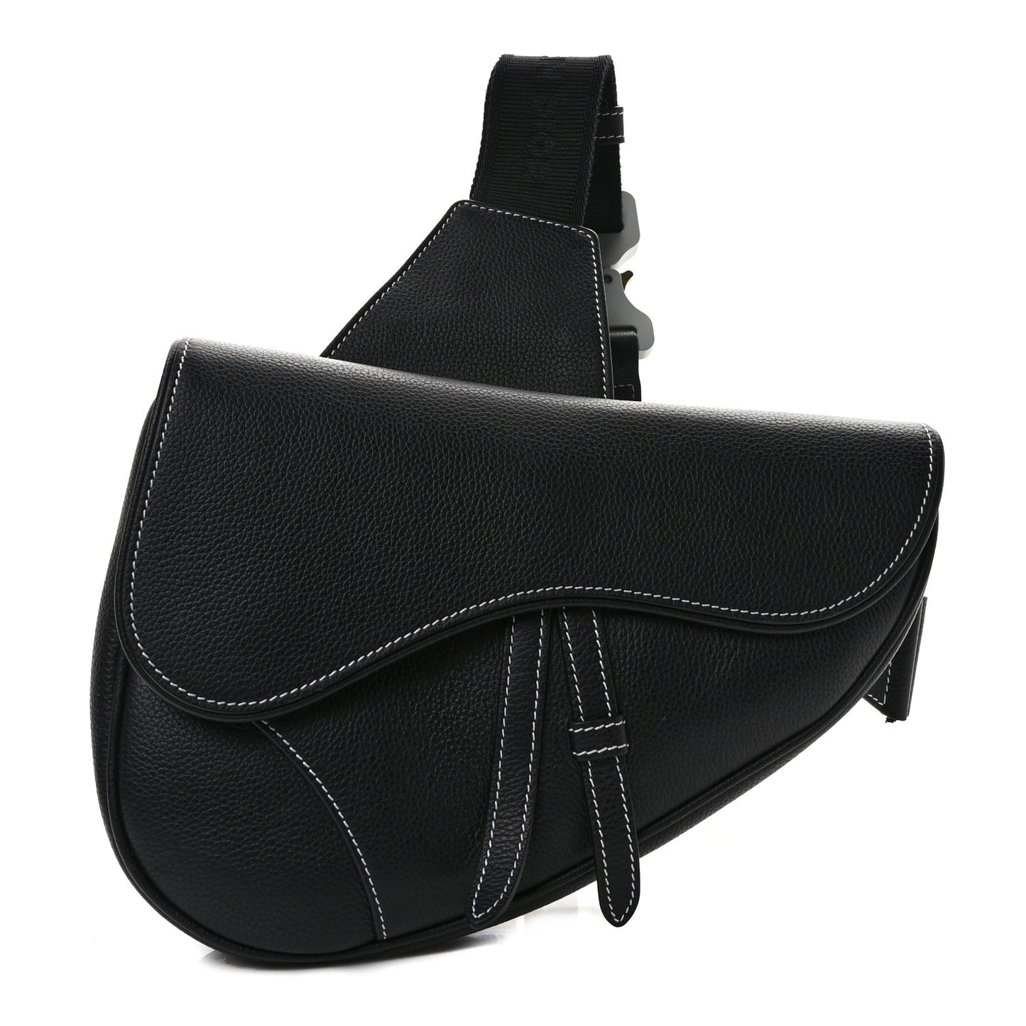 Grained Calfskin Mens Saddle Bag Black