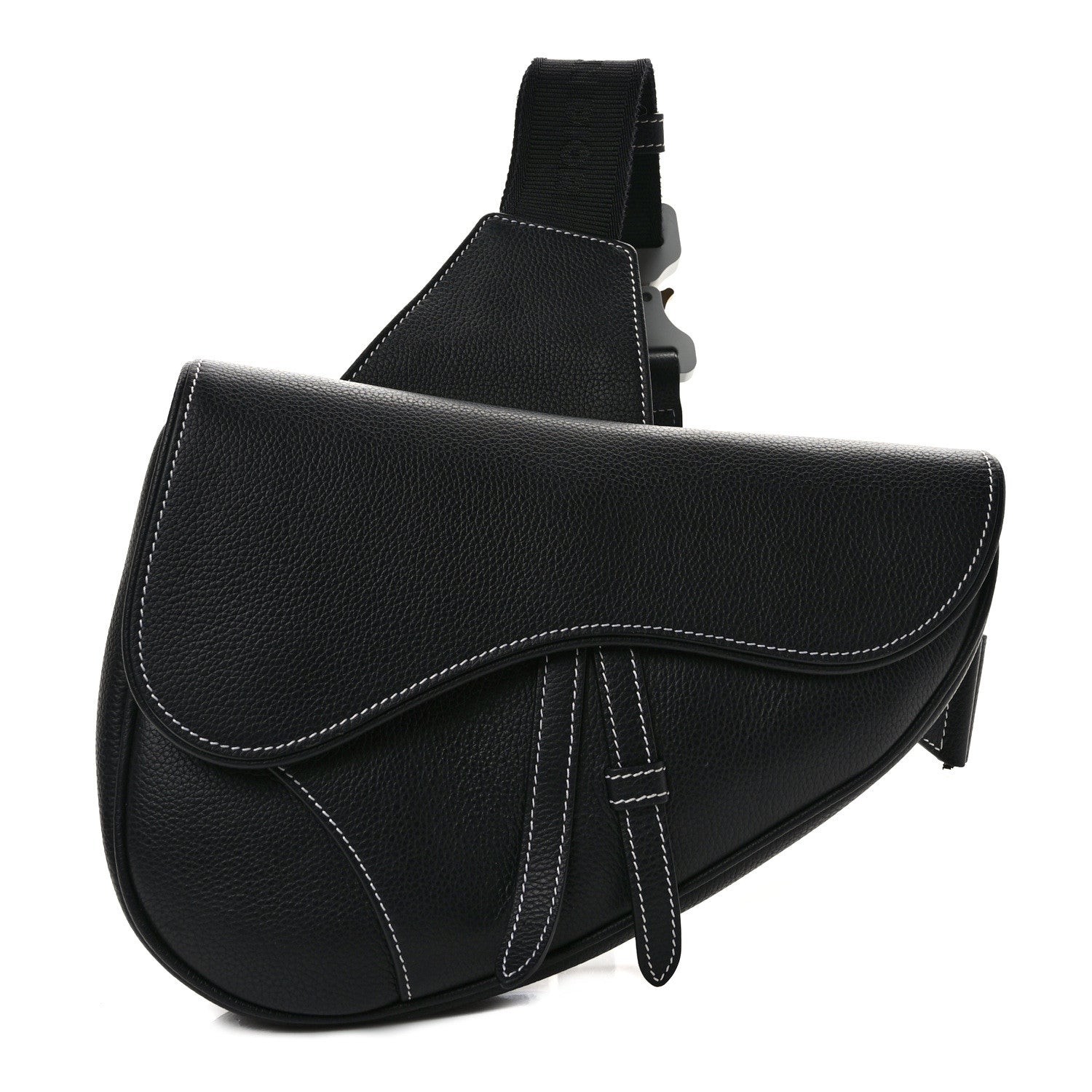 Christian Dior Grained Calfskin Mens Saddle Bag Black 1 of 8