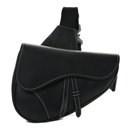 Christian Dior Grained Calfskin Mens Saddle Bag Black 1 of 8