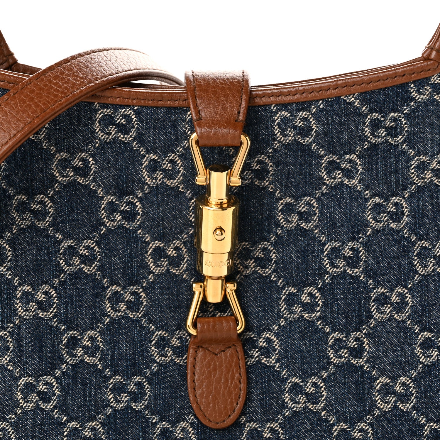 Gucci New Denim GG Monogram Calfskin Small Jackie 1961 Hobo Blue Tea Cuir 8 of 10