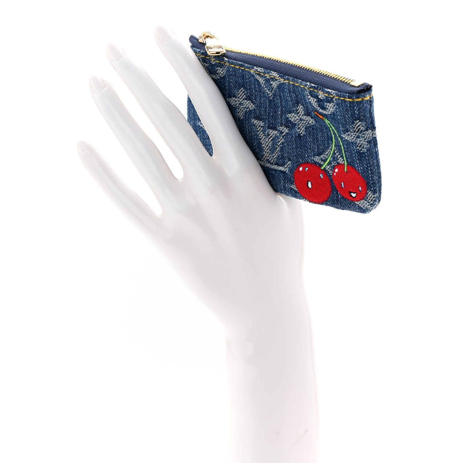 Louis Vuitton LV X TM Monogram Denim Cerises Key Pouch Blue 2 of 7