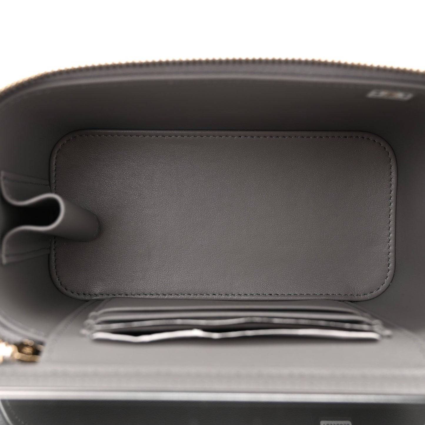 Lambskin Quilted Metal Small Top Handle Vanity Case With Chain Grey