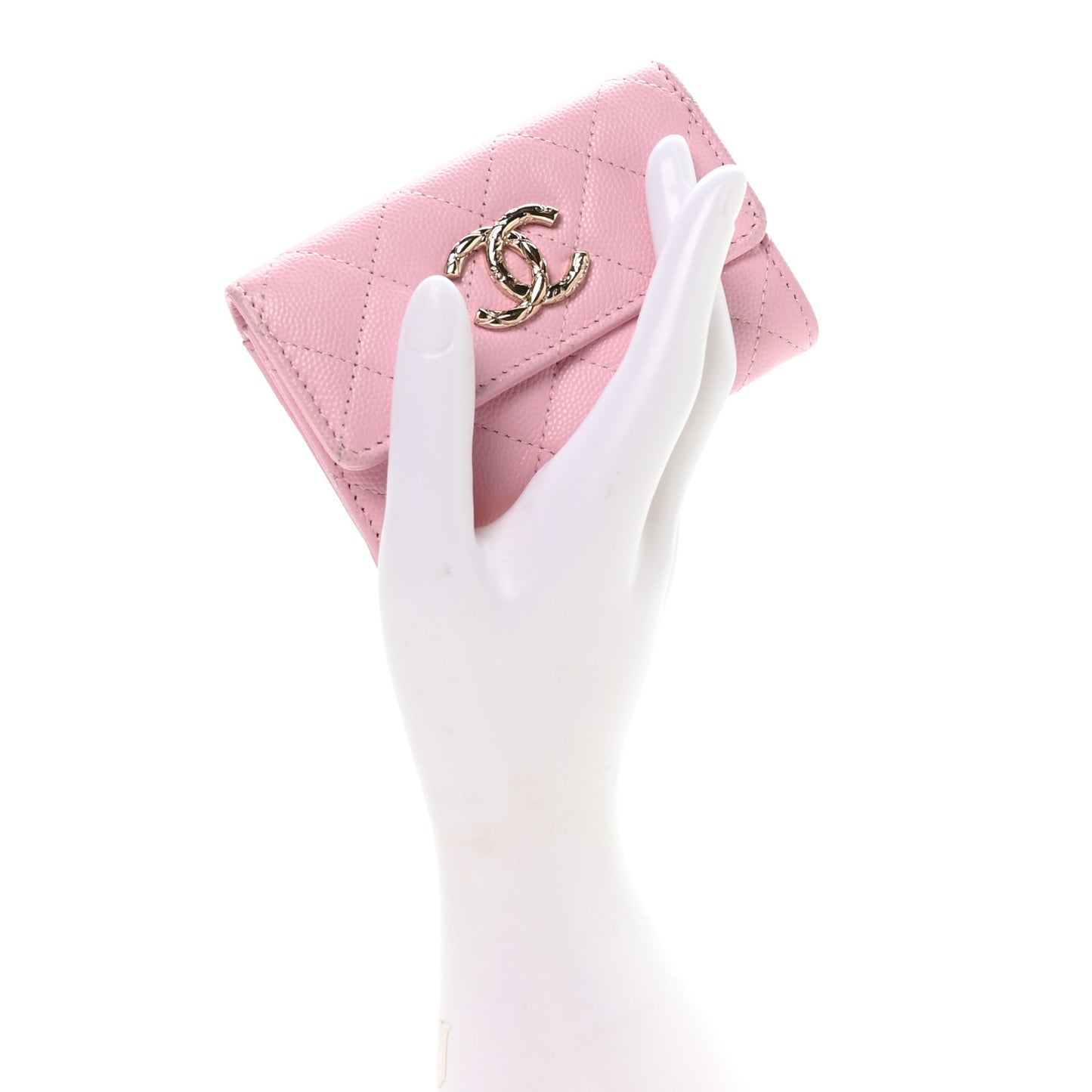 Caviar Quilted CC Flap Card Holder Pink