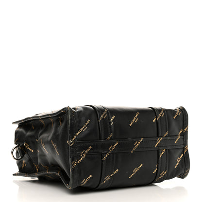 Balenciaga Calfskin Allover Logo XS Bazar Shopper Tote Black Gold 4 of 20