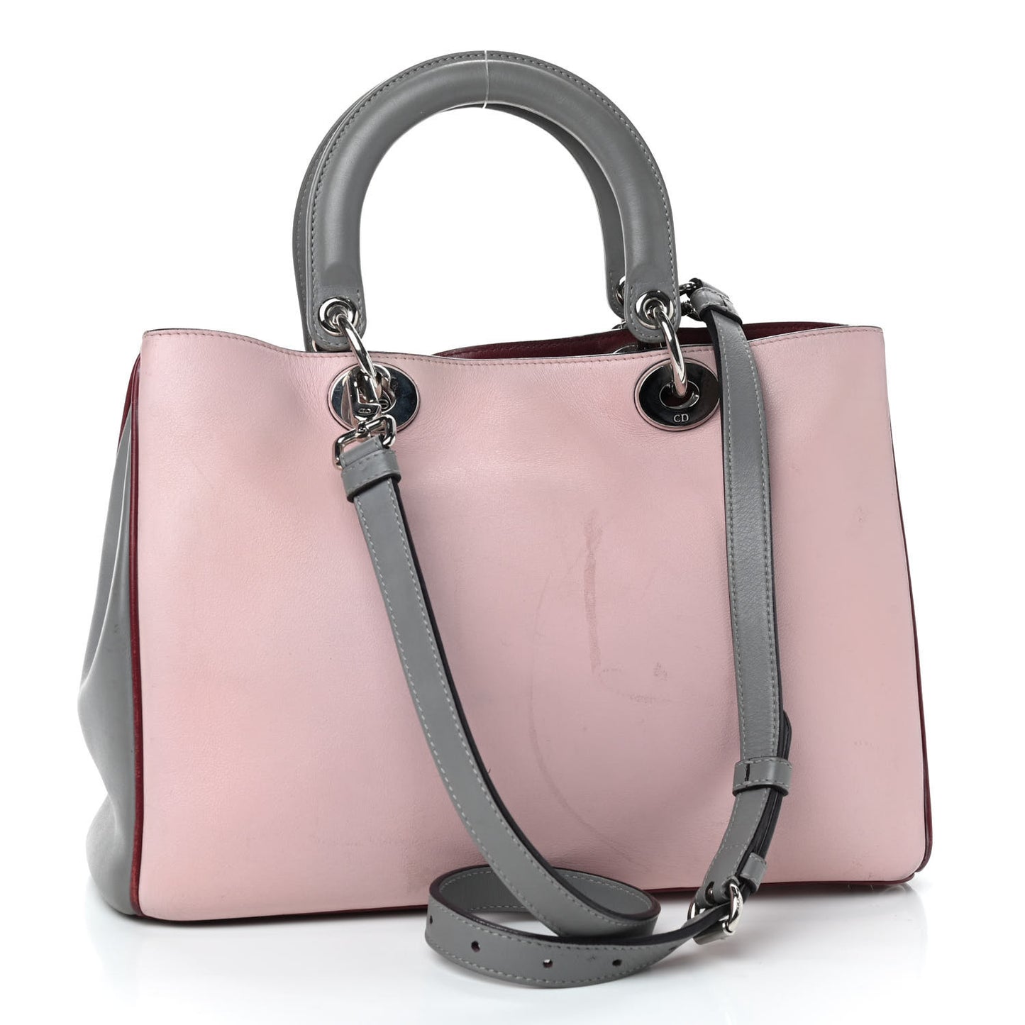 Smooth Calfskin Medium Tri-Color Diorissimo Tote Pink Grey Burgundy
