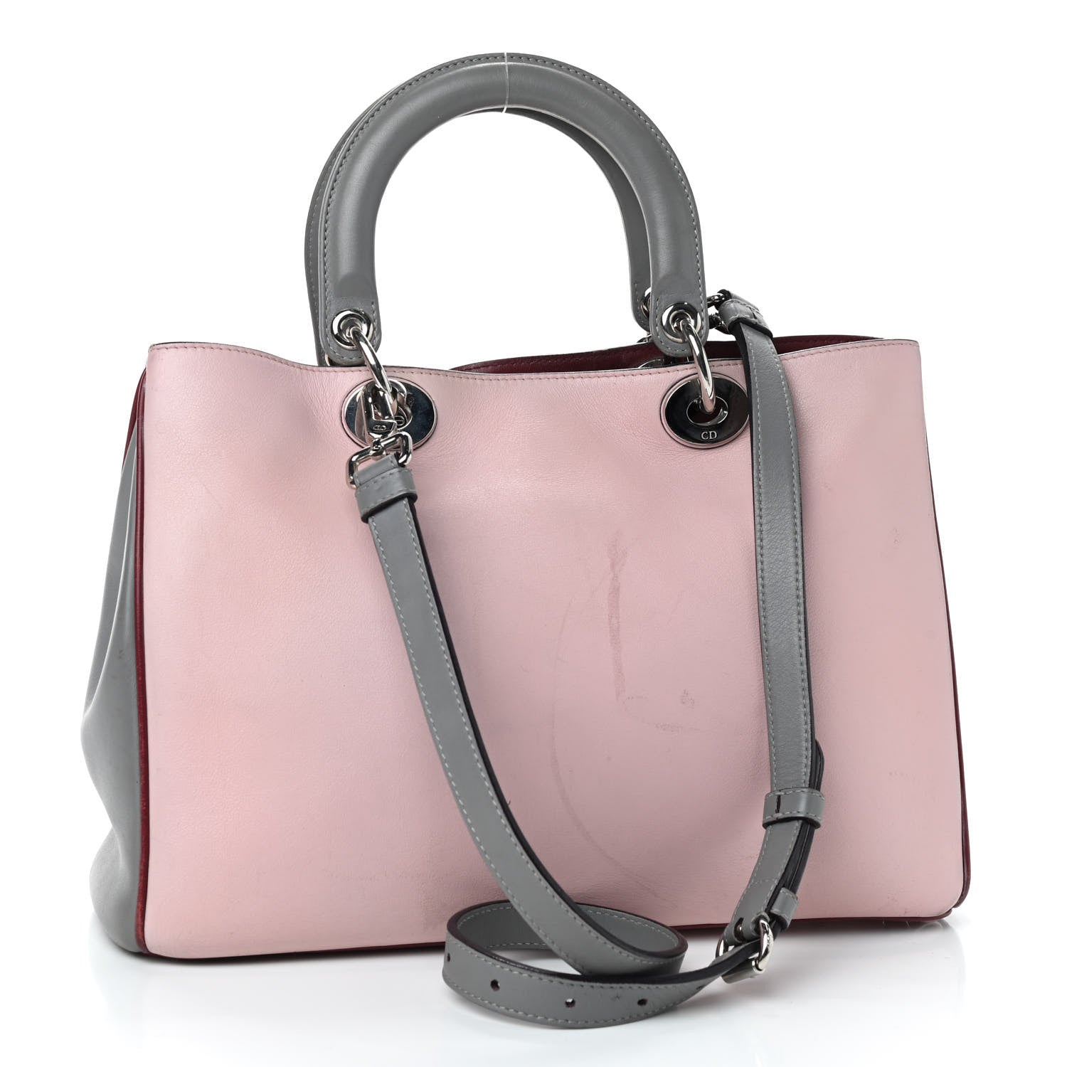 Christian Dior Smooth Calfskin Medium Tri-Color Diorissimo Tote Pink Grey Burgundy 3 of 14
