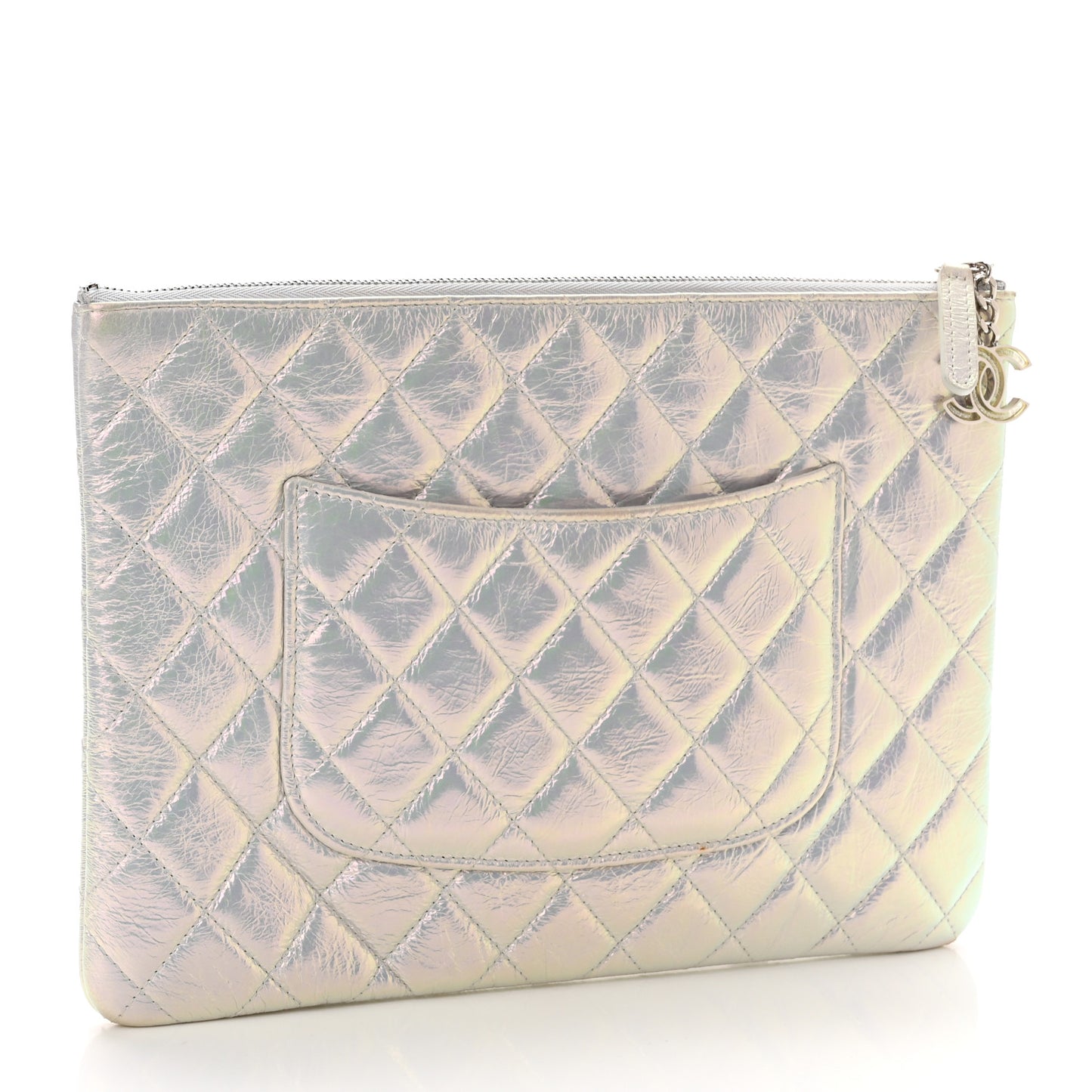 Iridescent Crumpled Calfskin CC Ripples Medium Cosmetic Case White