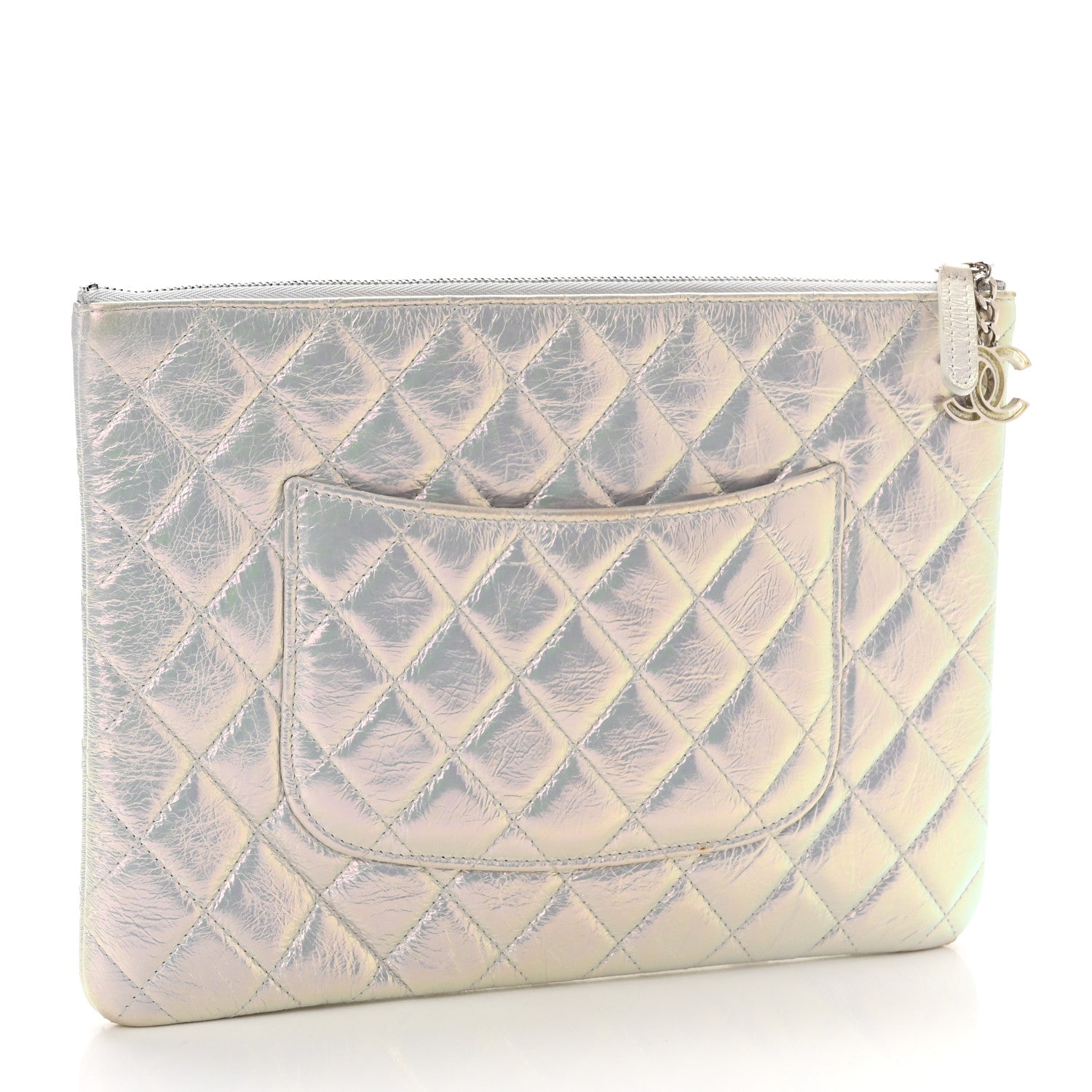 Chanel Iridescent Crumpled Calfskin CC Ripples Medium Cosmetic Case White 4 of 9
