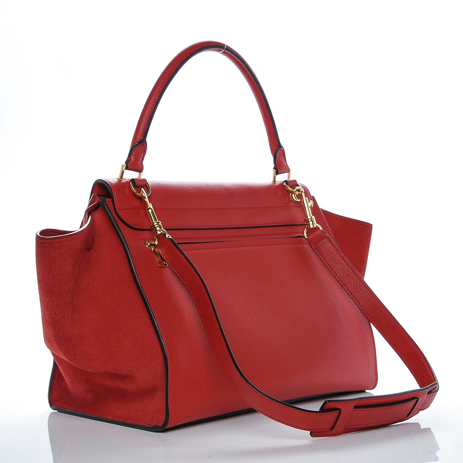 Celine Drummed Calfskin Suede Medium Trapeze Vermillion 3 of 6