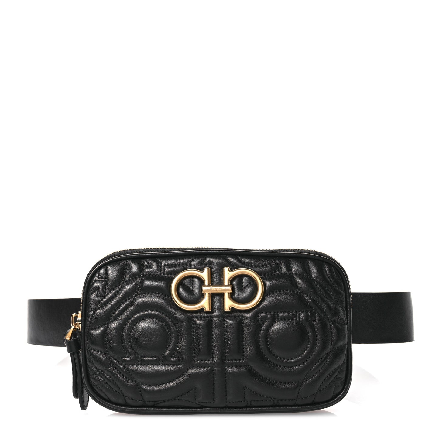 Calfskin Quilted Gancini Belt Bag Black