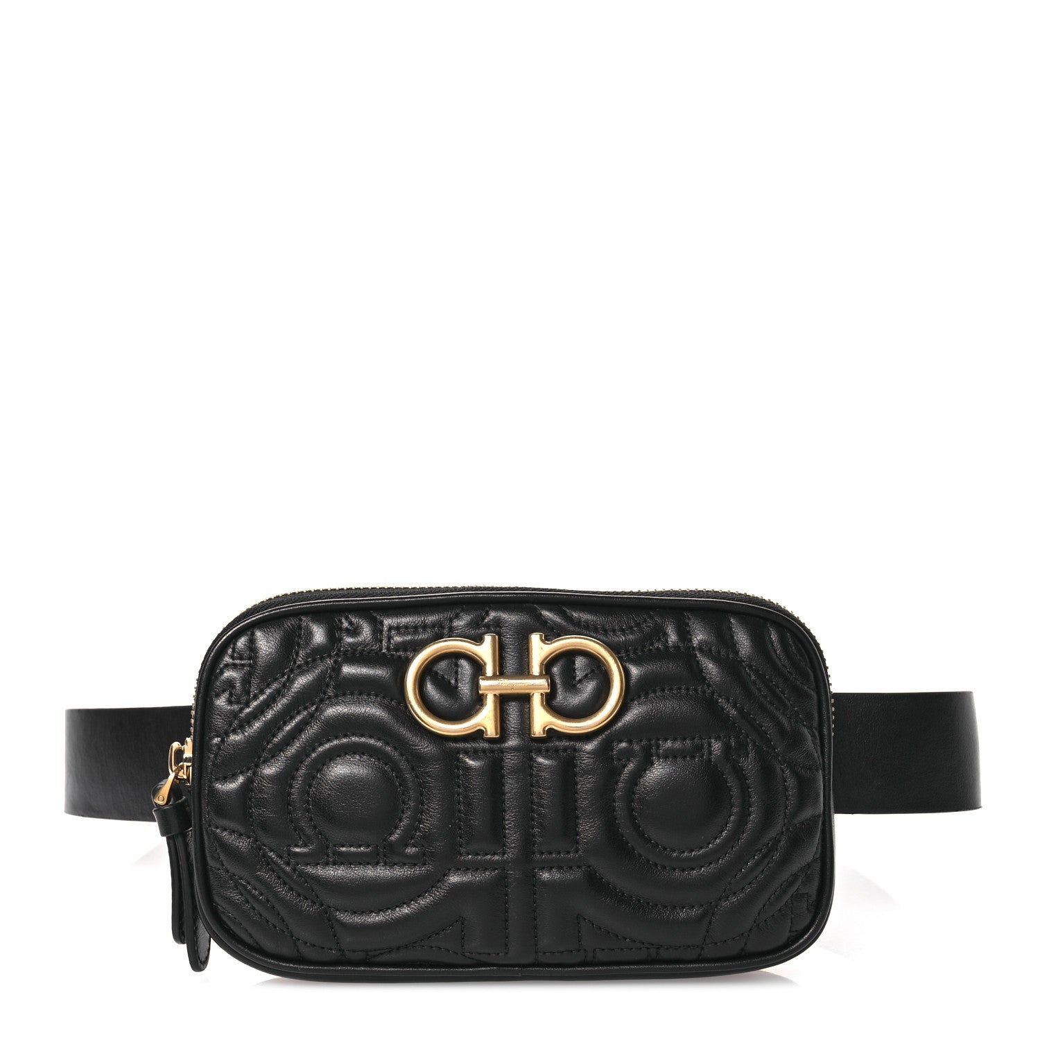 Salvatore Ferragamo Calfskin Quilted Gancini Belt Bag Black 1 of 15