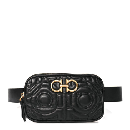 Salvatore Ferragamo Calfskin Quilted Gancini Belt Bag Black 1 of 15
