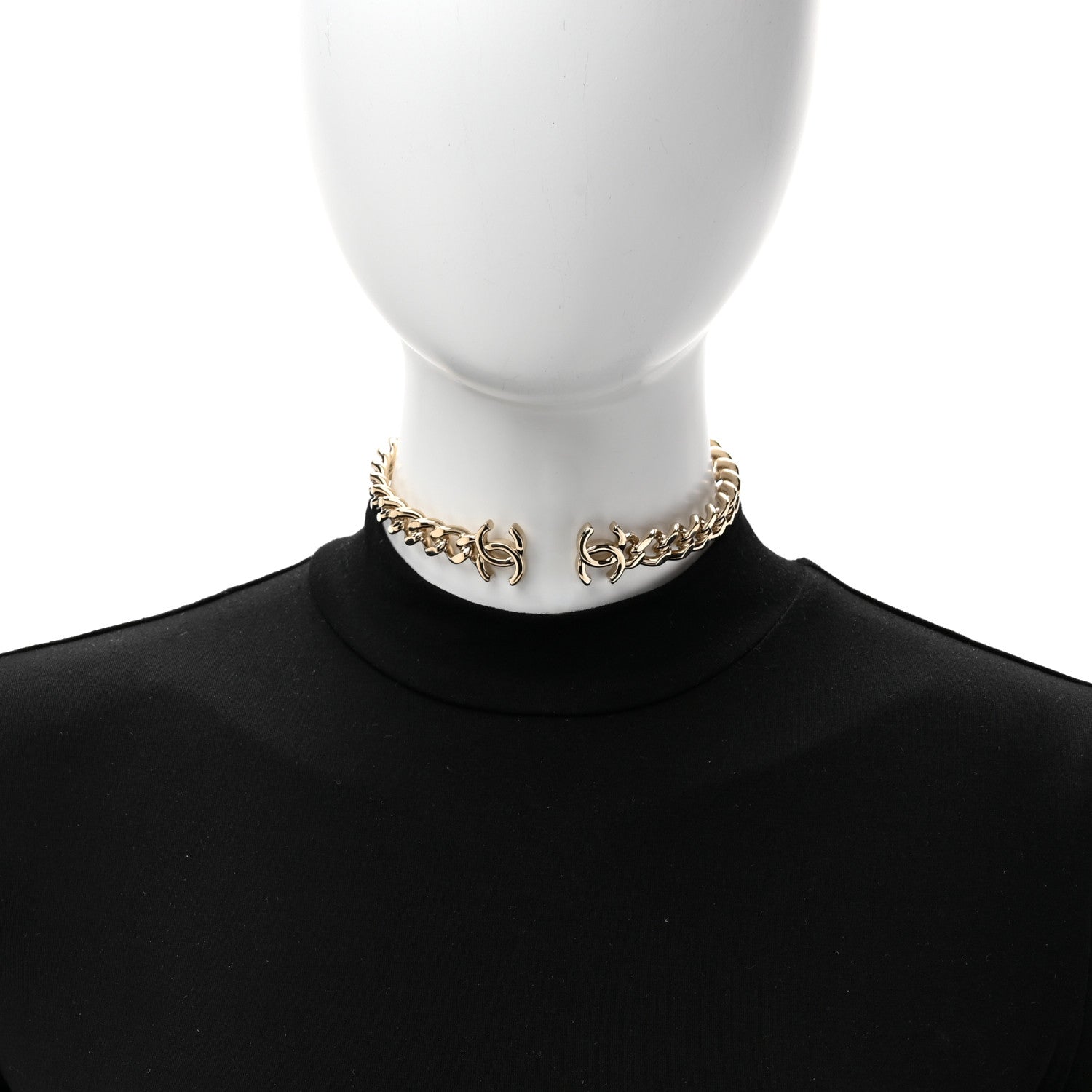 Chanel Metal CC Chain Link Choker Necklace L Gold 2 of 4