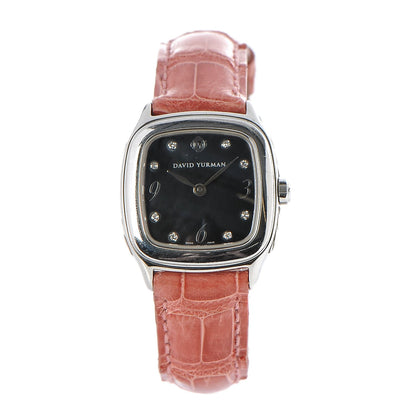 David Yurman Stainless Steel Alligator Diamond Black Mother of Pearl 25mm Thoroughbred Quartz Watch 1 of 9