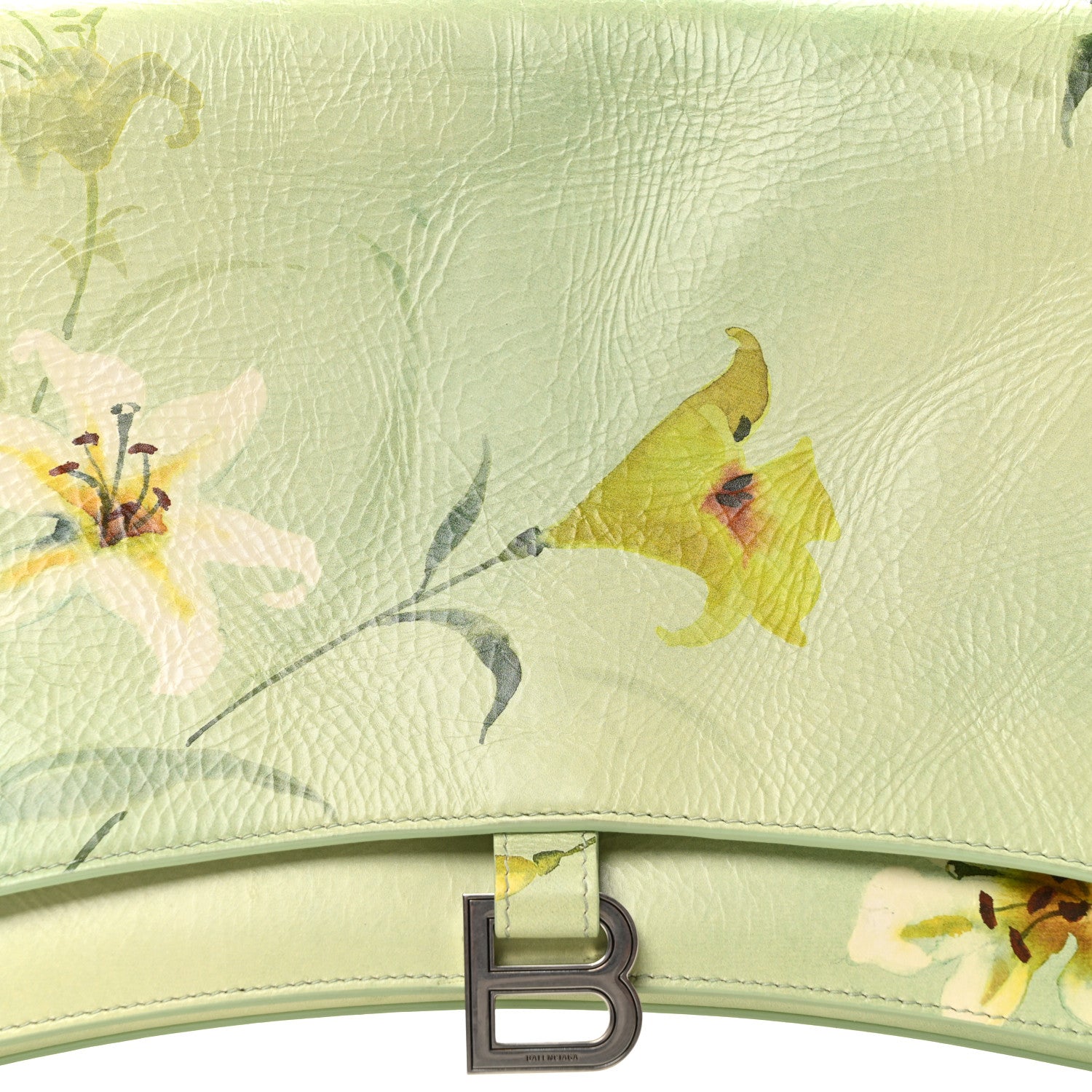 Balenciaga Shiny Paper Calfskin Floral Printed Large Crush Sling Bag Green 7 of 9