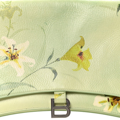 Balenciaga Shiny Paper Calfskin Floral Printed Large Crush Sling Bag Green 7 of 9