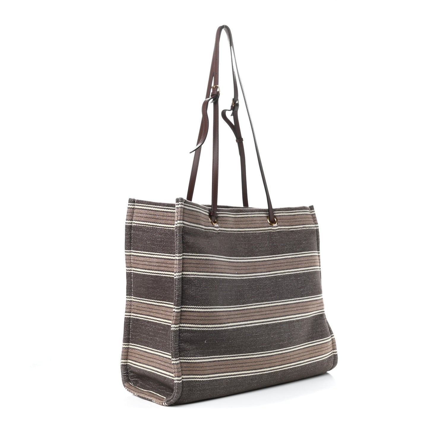 Canvas Calfskin Jacquard Vertical Cabas Grey Brown