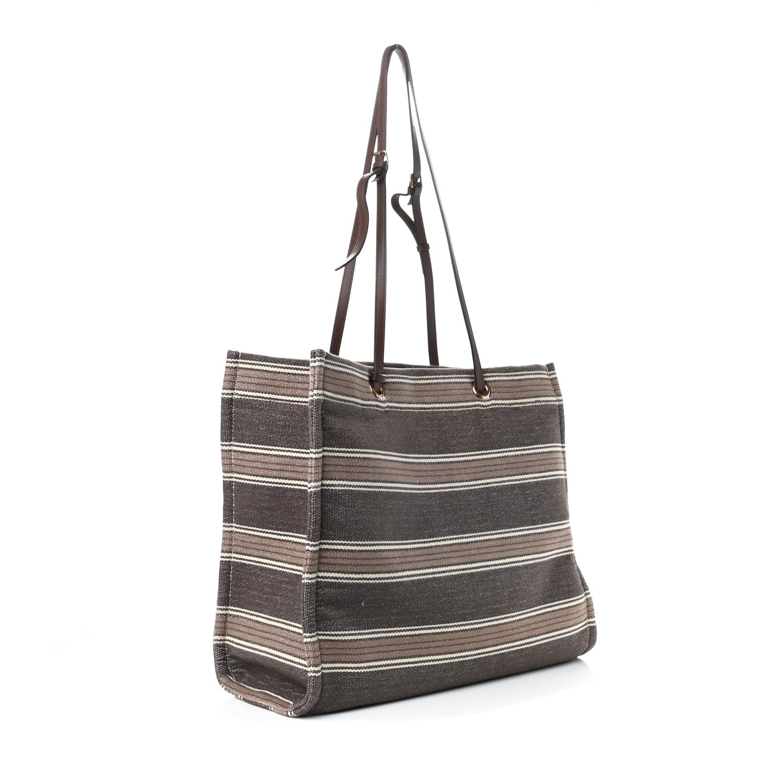 Celine Canvas Calfskin Jacquard Vertical Cabas Grey Brown 3 of 9