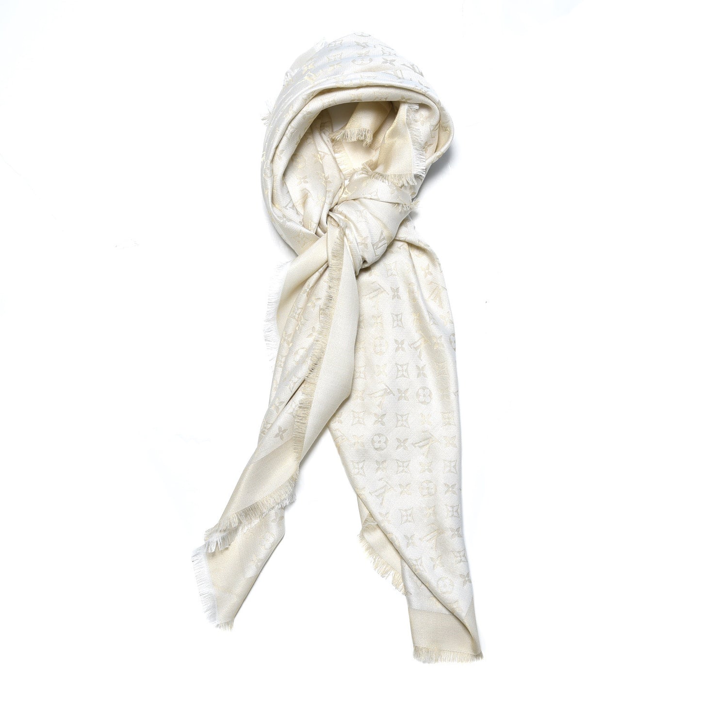 Silk Lurex Wool Monogram Shine Shawl Charcoal Greige