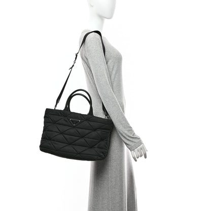 Prada Re-Nylon Nappa Triangle Quilted Padded Medium Double Handled Zip Tote Black 2 of 10