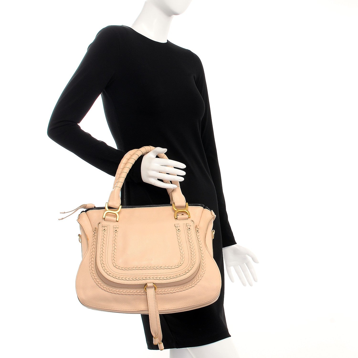 Chloe Calfskin Braided Medium Marcie Satchel Nude Pink 2 of 8