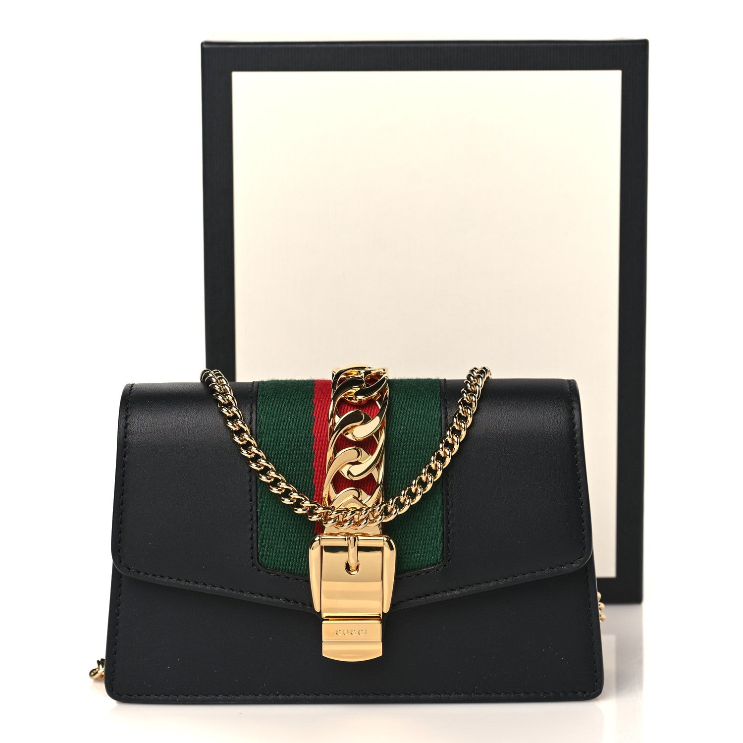 Gucci Calfskin Super Mini Sylvie Chain Shoulder Bag Black 10 of 10