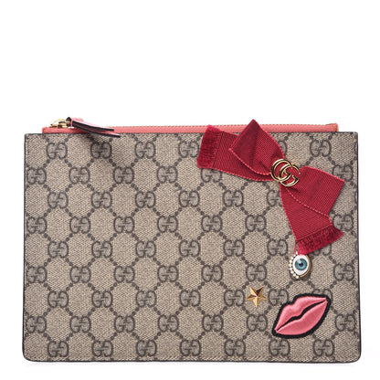 Gucci GG Supreme Monogram Embroidered Face Zip Pouch Pink 1 of 8