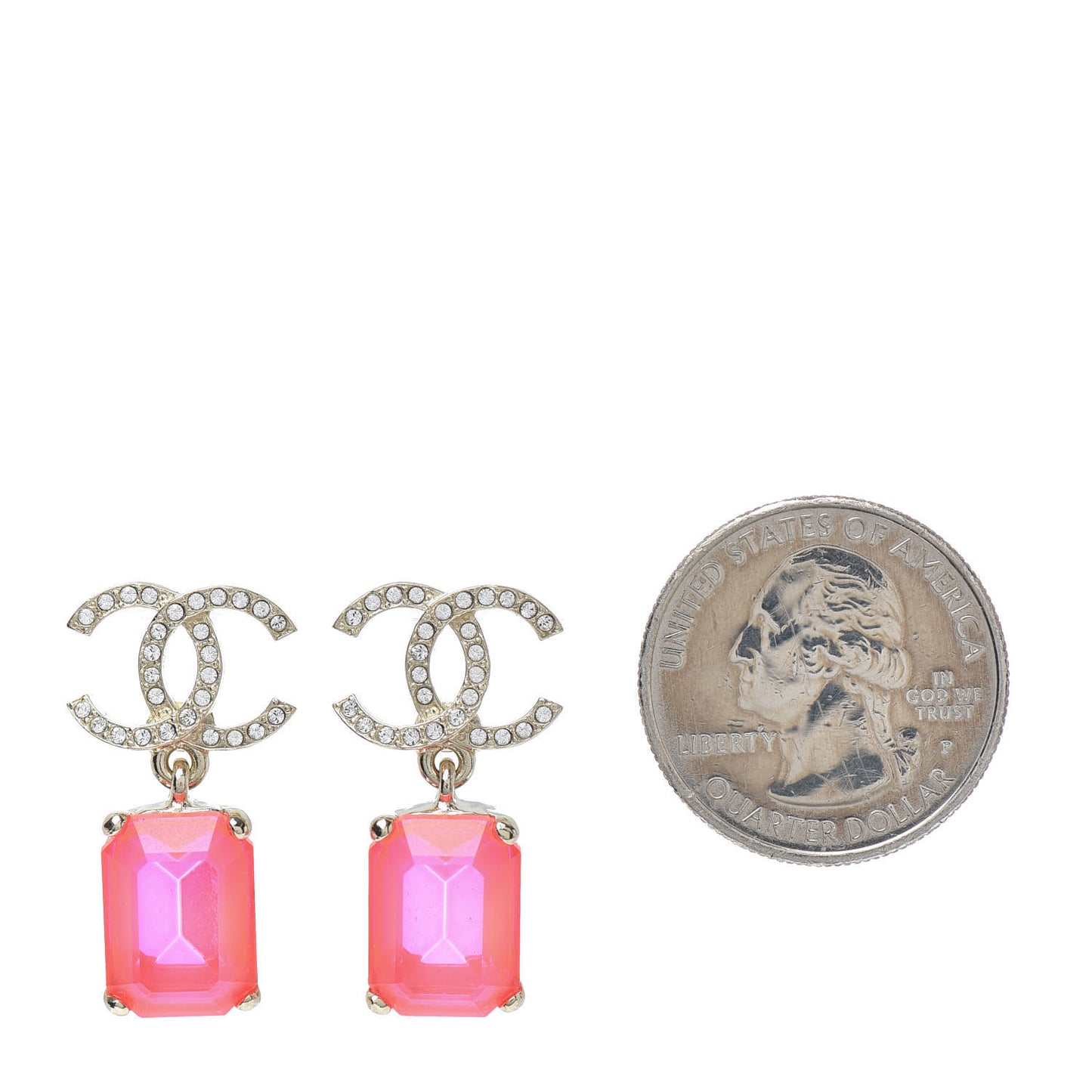 Metal Crystal CC Earrings Gold Pink