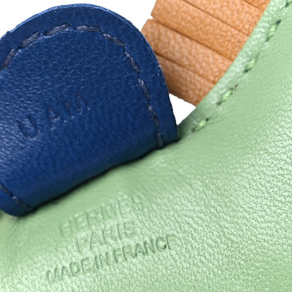 Hermes Milo Lambskin Grigri Rodeo Horse Bag Charm PM Vert Criquet Sesame Bleu de Malte 3 of 4
