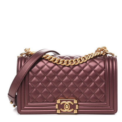 Chanel Metallic Calfskin Quilted Medium Boy Flap Plum 1 of 9