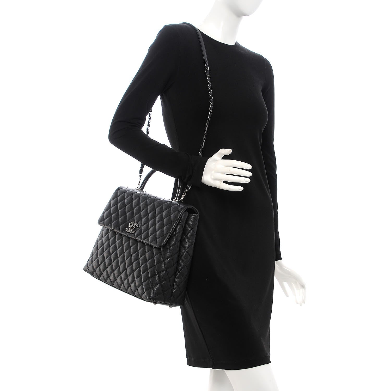 Chanel Caviar Lizard Quilted Large Coco Handle Flap Black 2 of 8