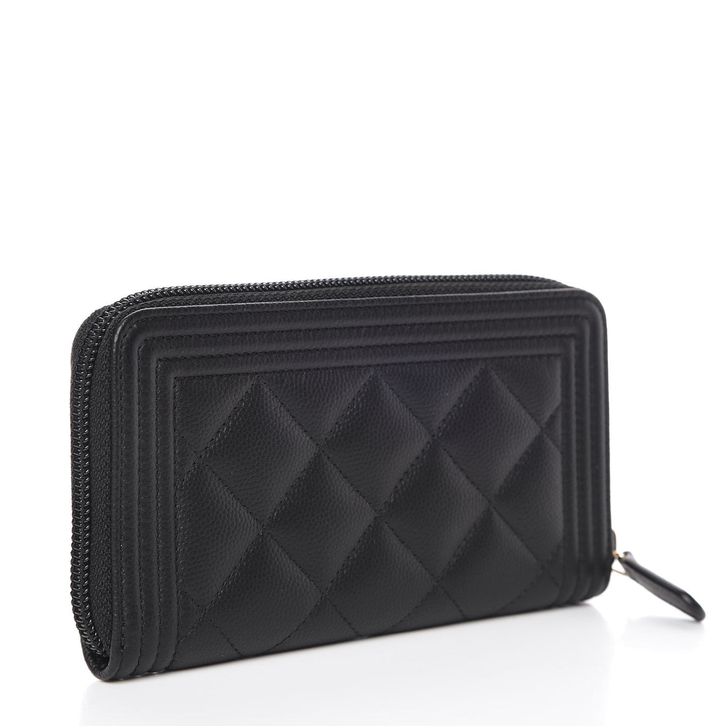 Caviar Quilted Small Boy Zip Around Wallet Black