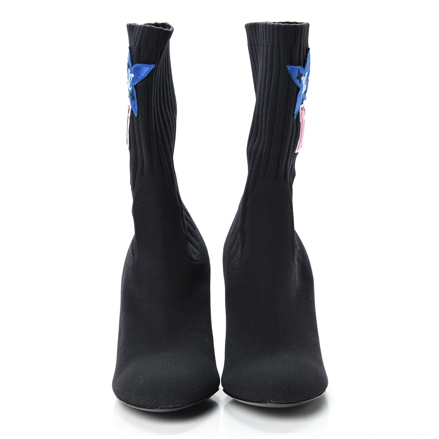 Stretch Fabric LV Black Heart Sock Ankle Boots 36 Black