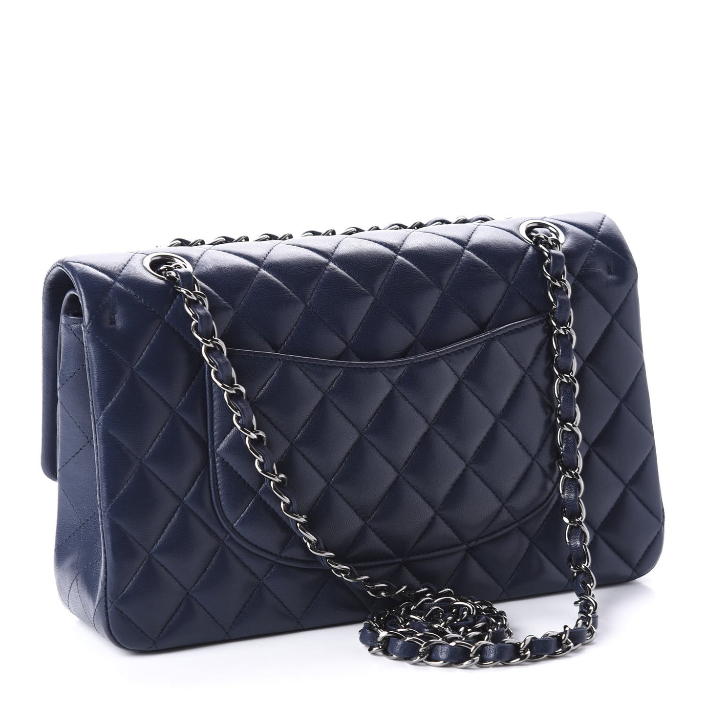 Lambskin Quilted Medium Double Flap Dark Blue