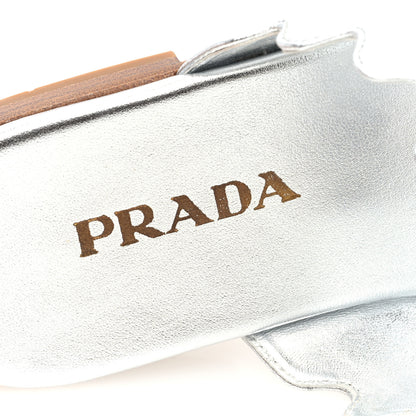 Prada Metallic Goatskin Scalloped Slide Sandals 36 Argento 7 of 8