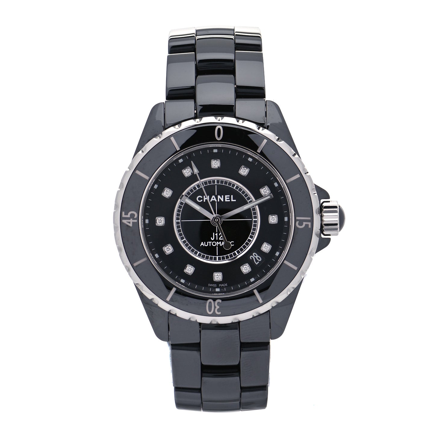 Stainless Steel Ceramic Diamond 38mm J12 Automatic Watch Black