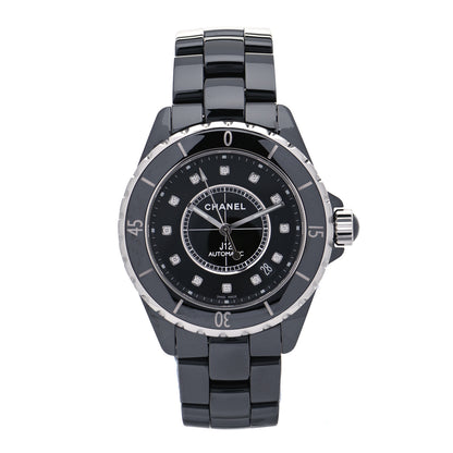 Chanel Stainless Steel Ceramic Diamond 38mm J12 Automatic Watch Black 1 of 5