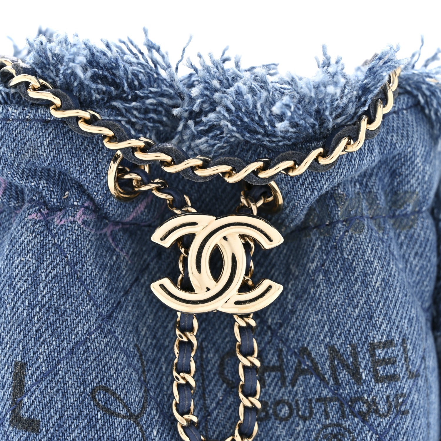 Chanel Denim Quilted Mood Mini Bucket With Chain Blue Multicolor 12 of 13