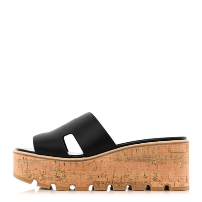 Hermes Calfskin Cork Eze 30 Sandals 39 Black 1 of 9