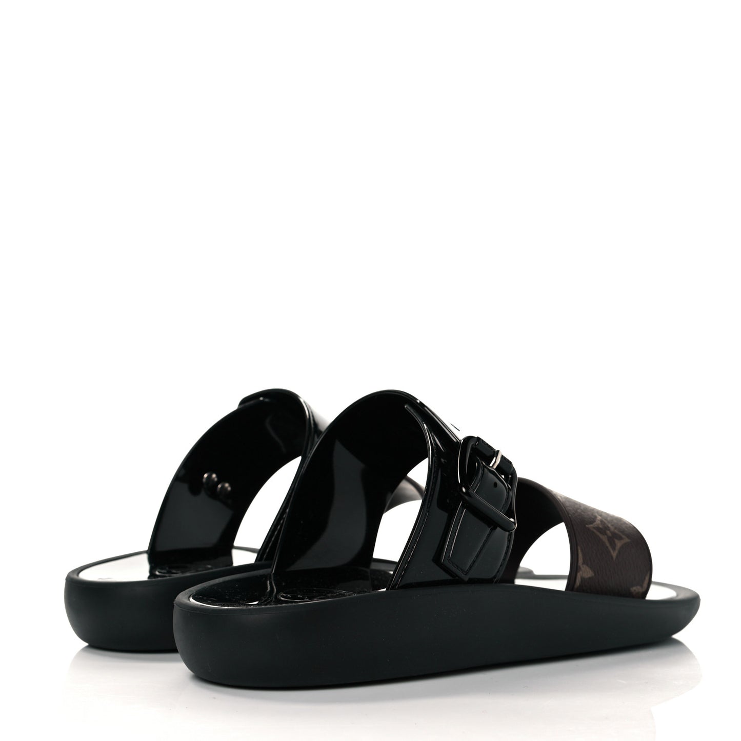 Monogram Sunbath Flat Mule Sandals 37 Black