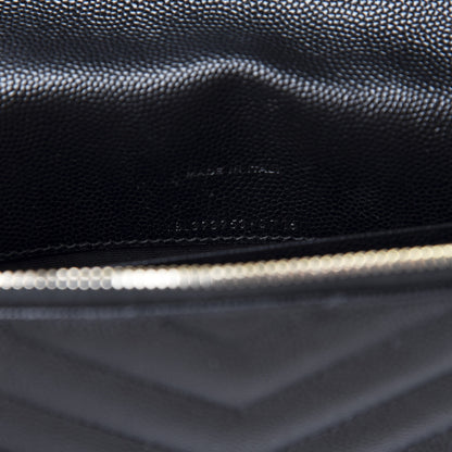 Saint Laurent Grain De Poudre Matelasse Chevron Monogram Envelope Chain Wallet Black 11 of 13