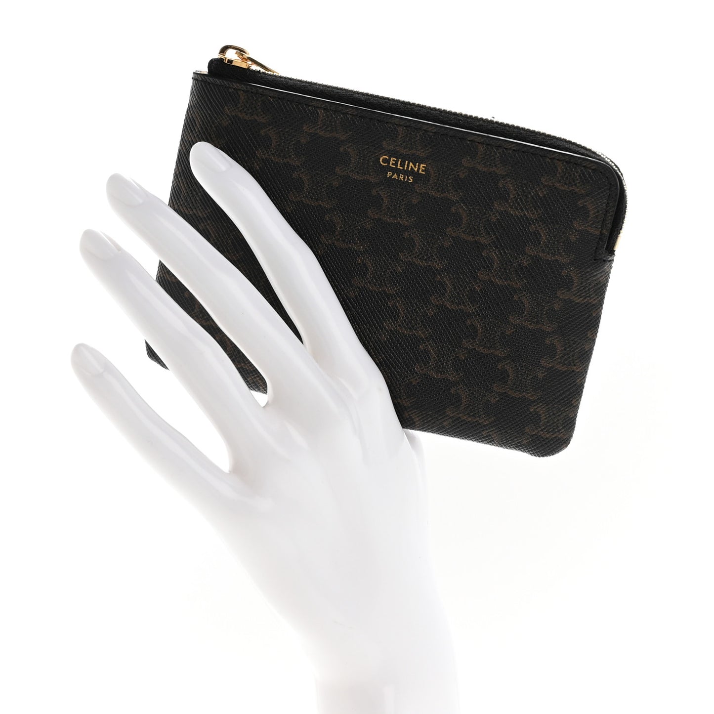 Triomphe Canvas Coin and Card Pouch With Hook Black