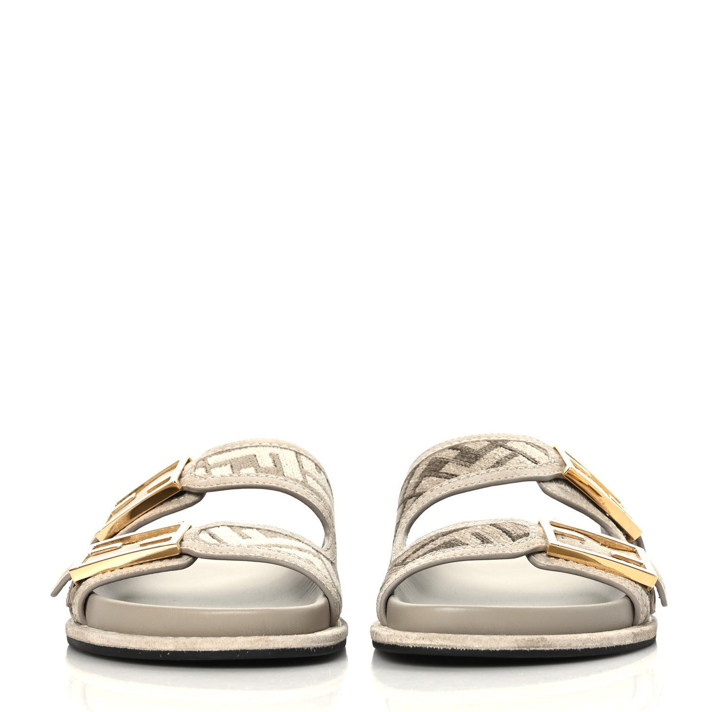 Chenille Fabric Jacquard Suede FF Womens Fendi Feel Buckled Slide Sandals 38 Tortora Nuvola Rock