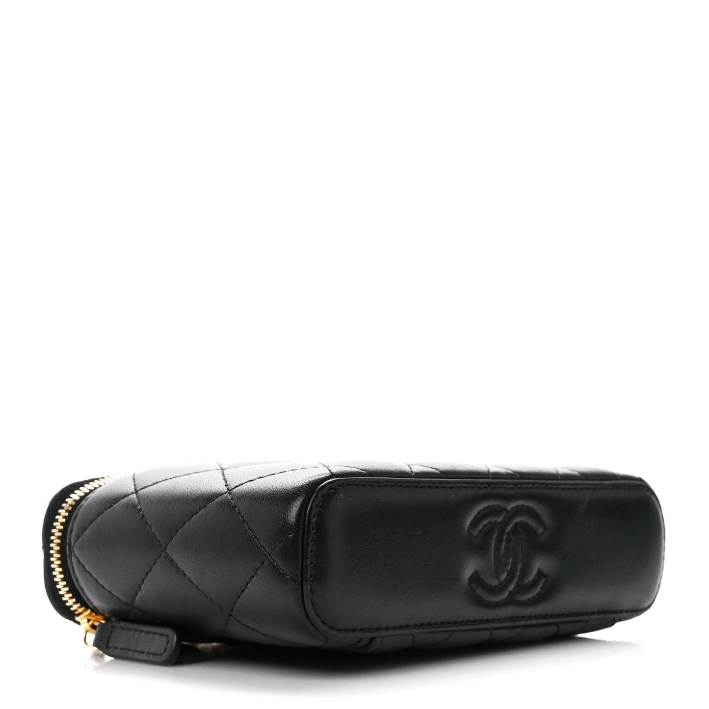 Lambskin Quilted Resin Vanity Case With Chain Black