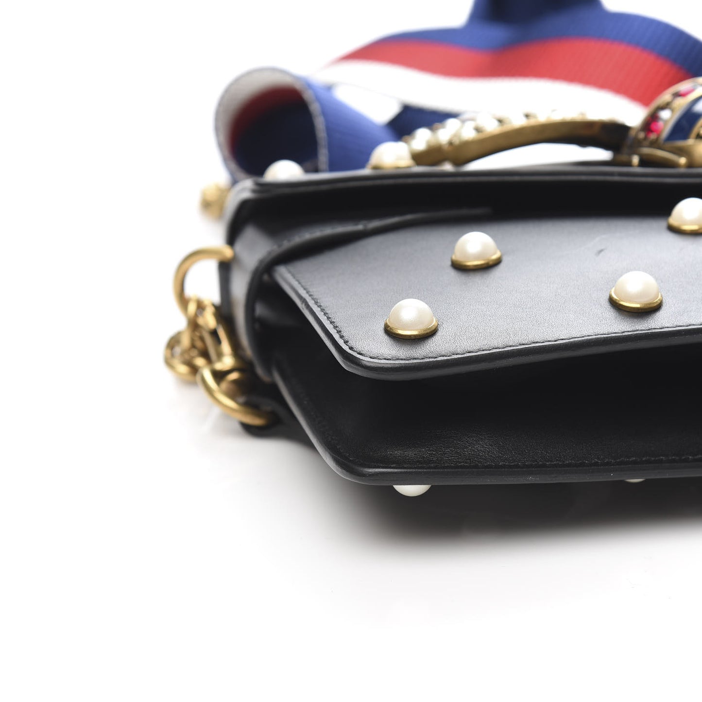 Nappa Pearl Studded Mini Queen Margaret Broadway Shoulder Bag Black