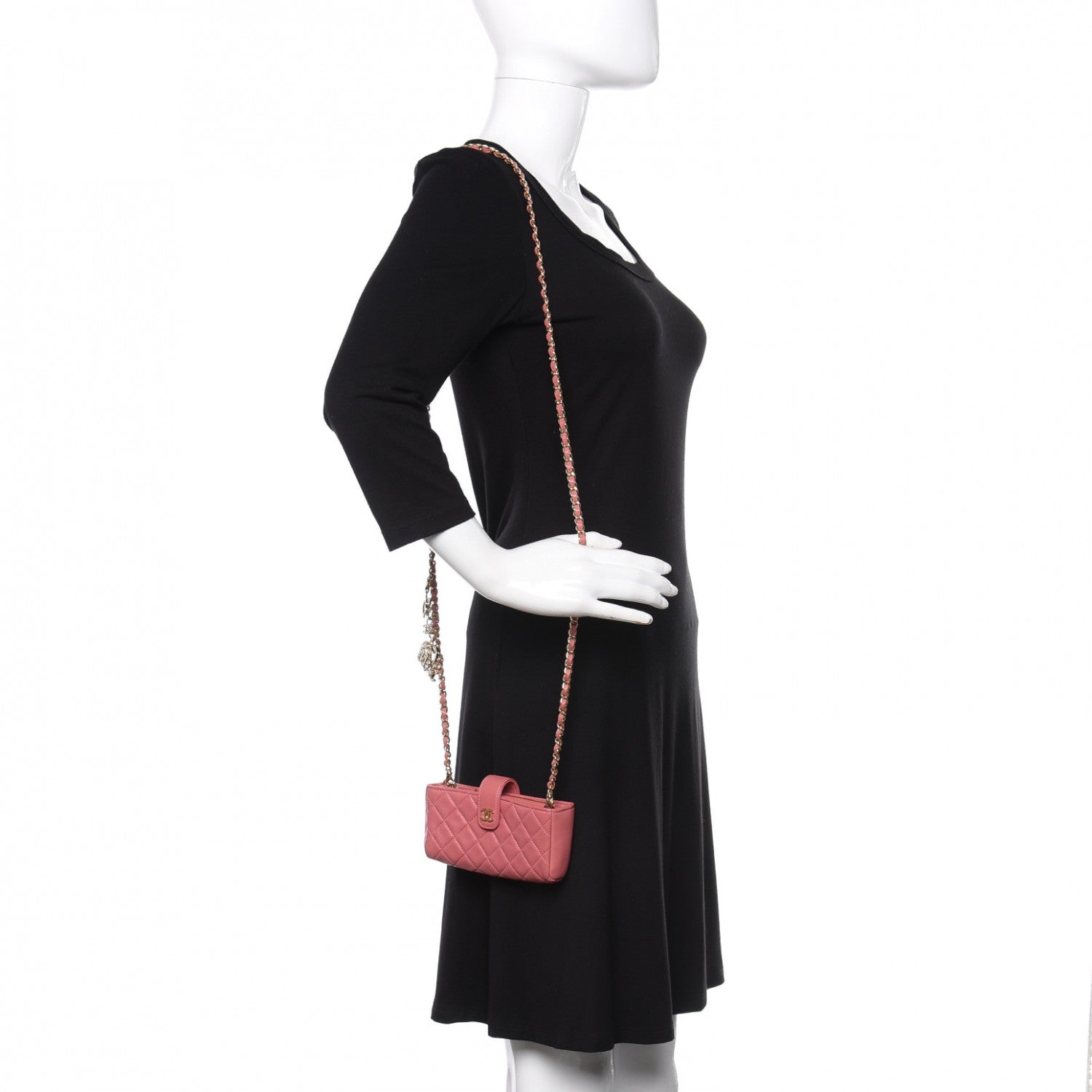 Chanel Lambskin Quilted Valentine Charms Mini Phone Holder Crossbody Pink 2 of 10