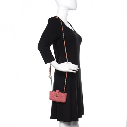 Chanel Lambskin Quilted Valentine Charms Mini Phone Holder Crossbody Pink 2 of 10