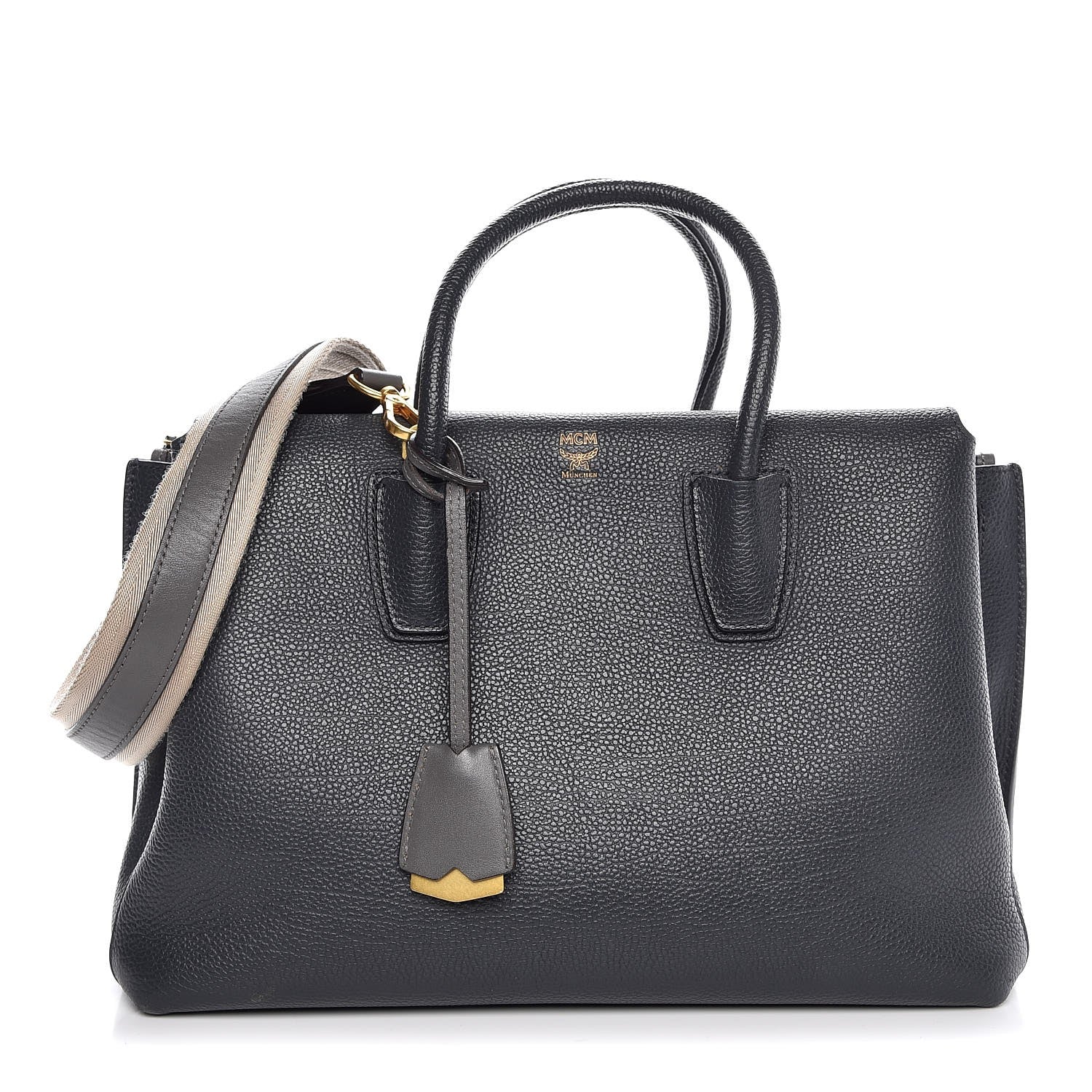 MCM Grained Calfskin Medium Milla Tote Phantom Grey 1 of 19